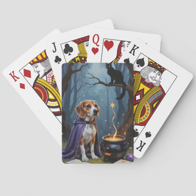 Beagle Dog Whimsical Halloween Malerei Spielkarten (Rückseite)