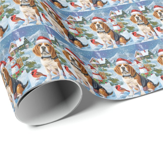 Beagle Dog Winter Wonderland Weihnachtsfreude Geschenkpapier (Rolleneckpunkt)