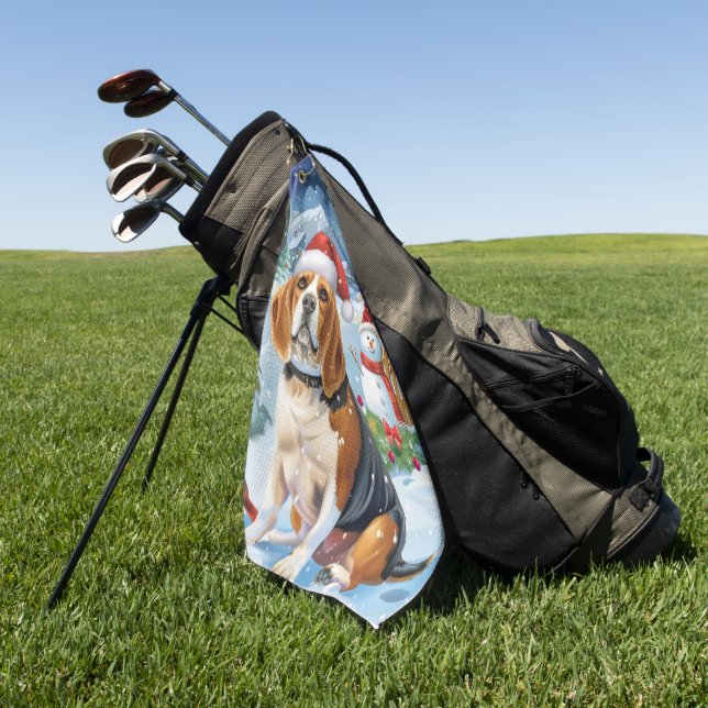 Beagle Dog Winter Wonderland Weihnachtsfreude Golfhandtuch (Gras)