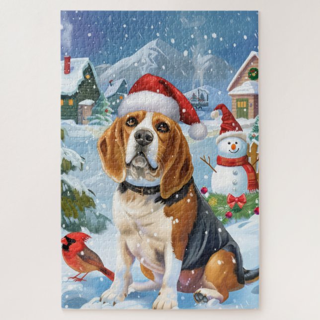 Beagle Dog Winter Wonderland Weihnachtsfreude Puzzle (Vertikal)