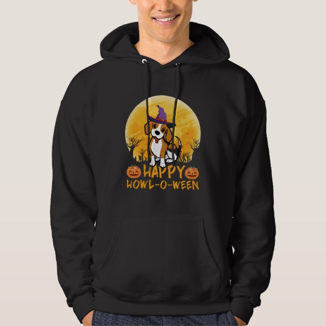 Beagle Dog Witch Scary Moon Halloween Happy Howl o Hoodie (Vorderseite)