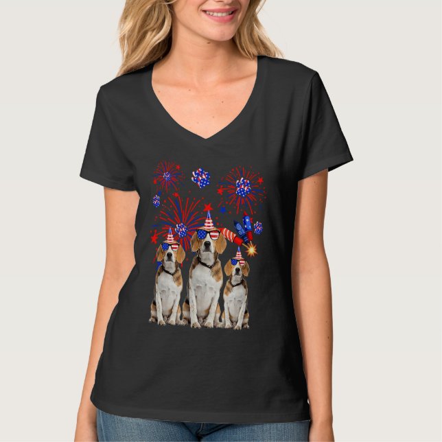 Beagle Dogs American Flag  Happy 4th of July T-Shirt (Vorderseite)
