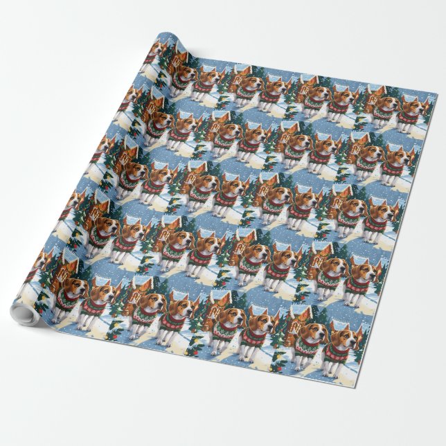 Beagle Dogs Christmas Snow Holiday Geschenkpapier (Ungerollt)