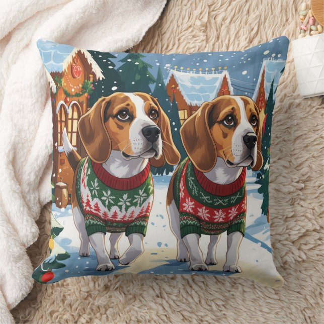 Beagle Dogs Christmas Snow Holiday Kissen (Decke)
