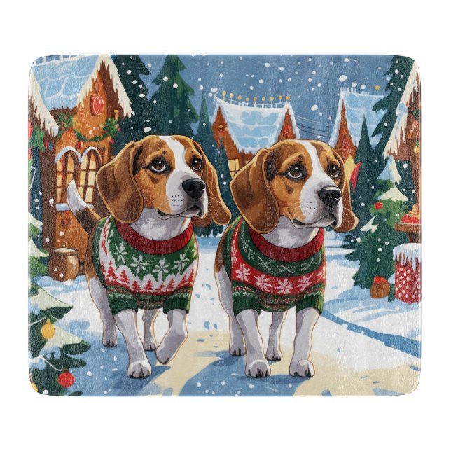 Beagle Dogs Christmas Snow Holiday Schneidebrett (Vorderseite)
