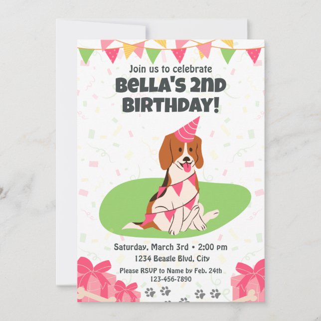 Beagle Einladung zum Geburtstag (Vorderseite)