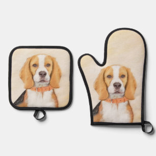 Beagle Englisch Malerei Tri Tricolor Niedliche Dog Ofenhandschuh & Topflappen-Set