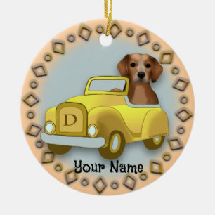Beagle fährt Auto Auto-Ornament Keramik Ornament