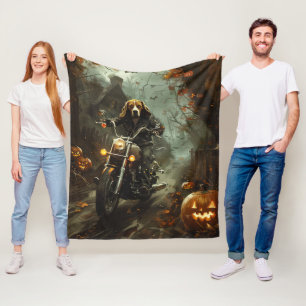 Beagle fährt Motorrad Halloween Gruselig Fleecedecke