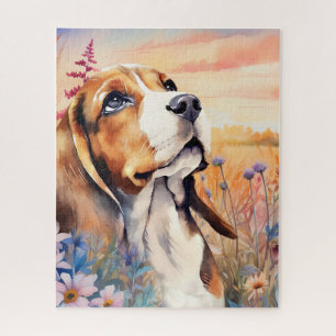 Beagle-Freund mit Wildblumenwiese Puzzle