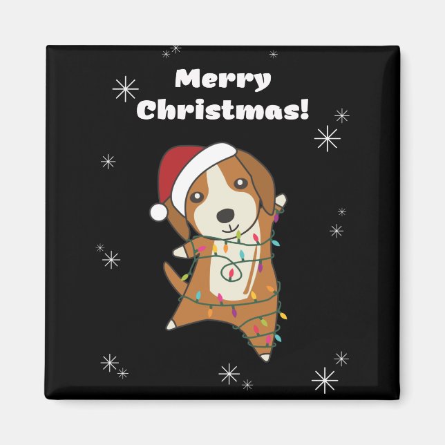 Beagle Frohe Weihnachts-Wintertiere Hund Magnet (Vorne)