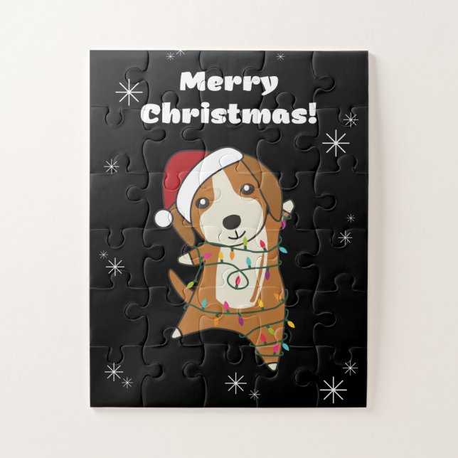 Beagle Frohe Weihnachts-Wintertiere Hund Puzzle (Vertikal)
