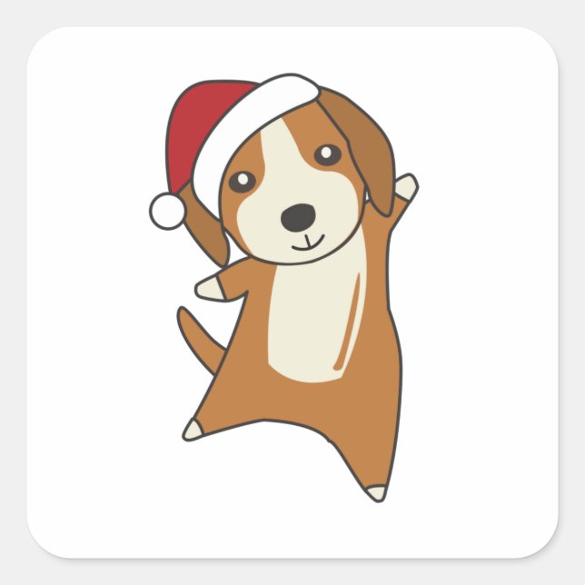 Beagle Frohe Weihnachts-Wintertiere Hund Quadratischer Aufkleber (Vorderseite)
