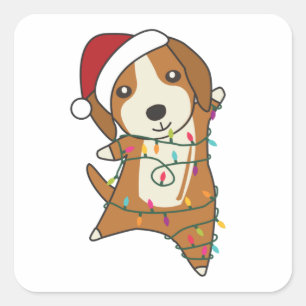 Beagle Frohe Weihnachts-Wintertiere Hund Quadratischer Aufkleber