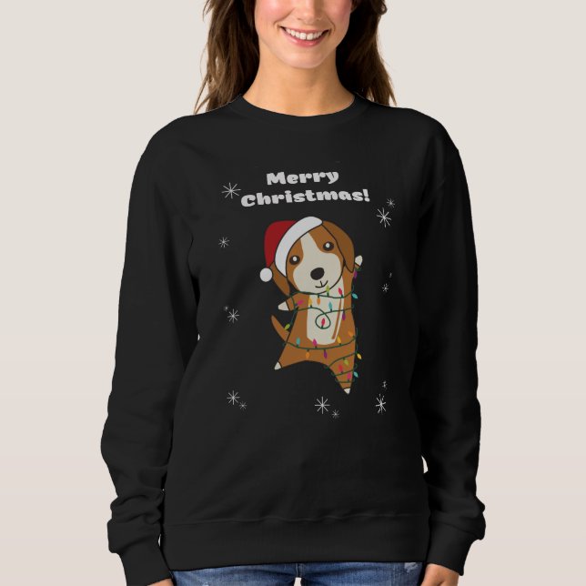 Beagle Frohe Weihnachts-Wintertiere Hund Sweatshirt (Vorderseite)