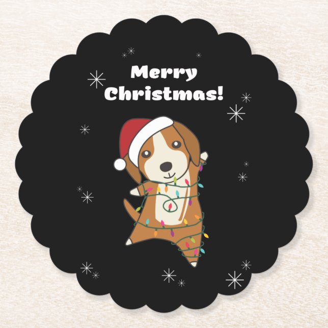 Beagle Frohe Weihnachts-Wintertiere Hund Untersetzer (Vorderseite)