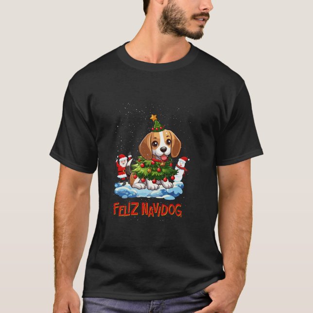 Beagle Frohe Weihnachtsbaumleuchten Hund X Mas Hun T-Shirt (Vorderseite)