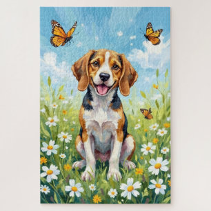 Beagle Frühling Wiese Blumen Hund Puzzle
