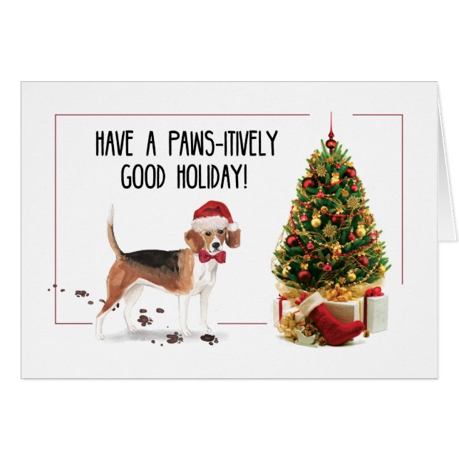 Beagle Funny Christmas Dog mit Baum (Vorderseite (Horizontal))
