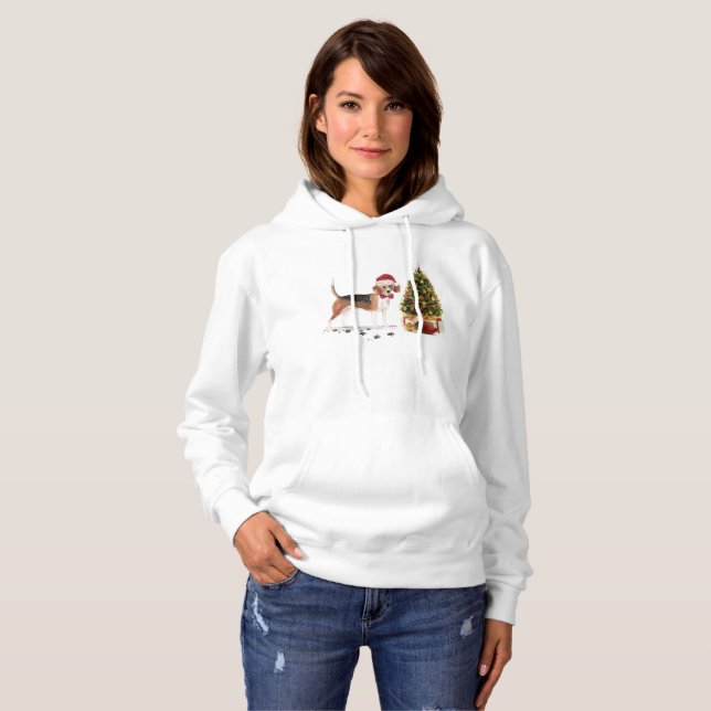 Beagle Funny Christmas Dog mit Baum Hoodie (Vorne ganz)