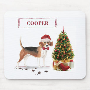 Beagle Funny Christmas Dog mit Baum Mousepad
