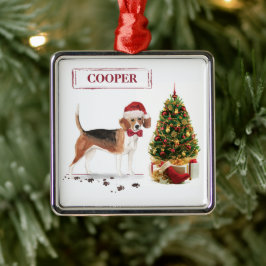 Beagle Funny Christmas Dog mit Baum Ornament Aus Metall