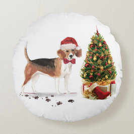 Beagle Funny Christmas Dog mit Baum Rundes Kissen