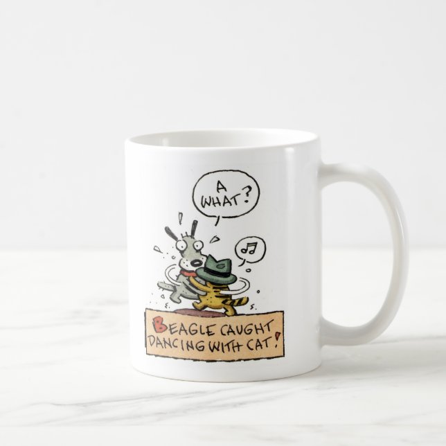 Beagle gefangenes Tanzen mit einer Katze Tasse (Rechts)