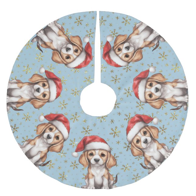 Beagle Gold Glitzer Snowflake Polyester Weihnachtsbaumdecke (Vorderseite)