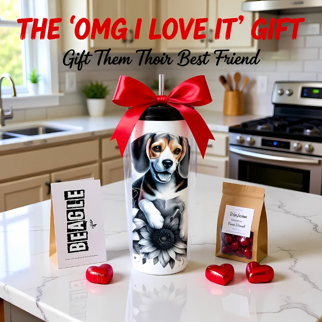 Beagle Graustufen-Blumenarm Thermosbecher (Von Creator hochgeladen)
