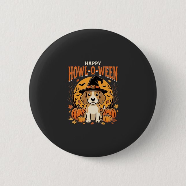 Beagle Halloween Howl-O-Ween Hund Kürbis Design_1 Button (Vorderseite)