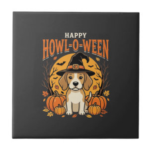 Beagle Halloween Howl-O-Ween Hund Kürbis Design_1 Fliese
