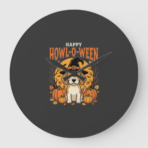 Beagle Halloween Howl-O-Ween Hund Kürbis Design_1 Große Wanduhr