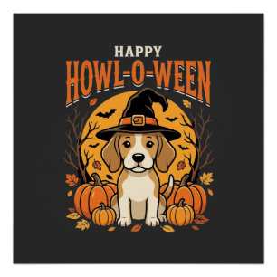 Beagle Halloween Howl-O-Ween Hund Kürbis Design_1 Poster