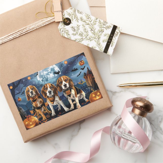 Beagle Halloween Spooky Rechteckiger Aufkleber (Schenken)