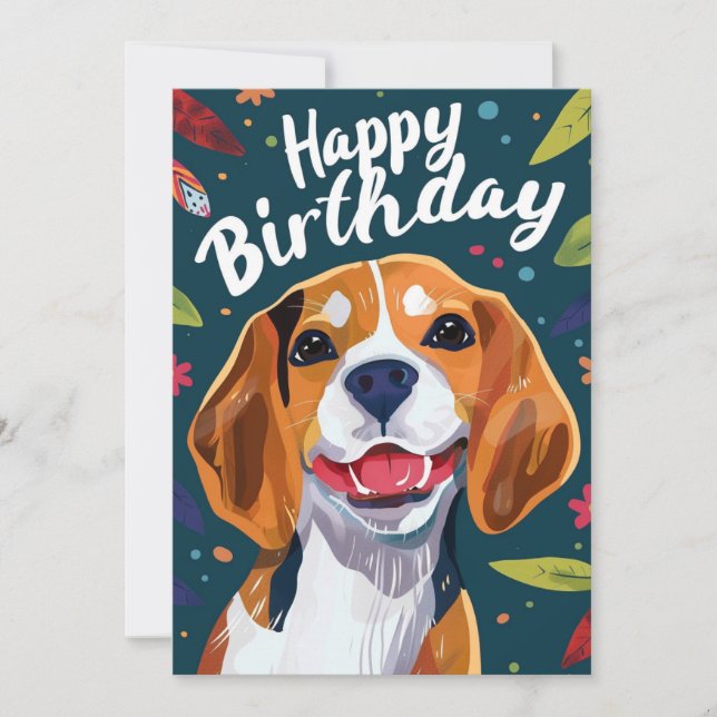 Beagle Happy Birthday Feiertagskarte (Vorderseite)