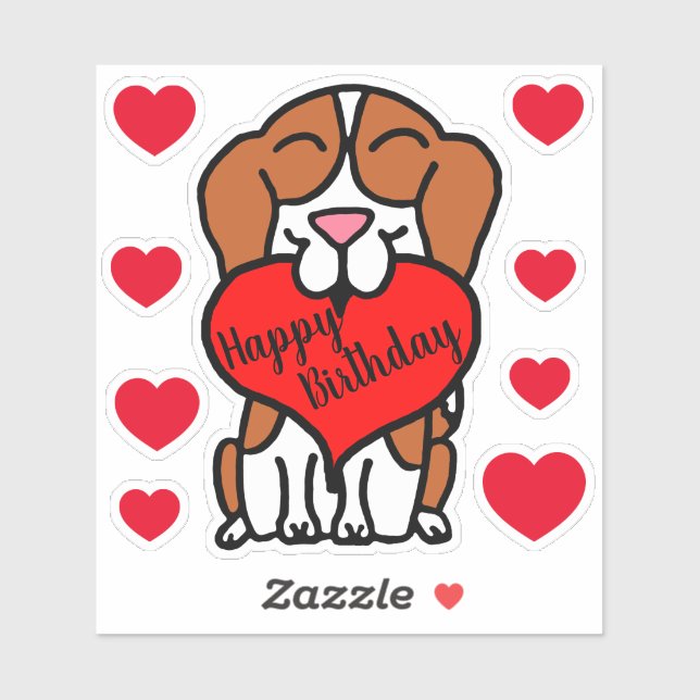 Beagle Happy Birthday Hearts Aufkleber (Blatt)