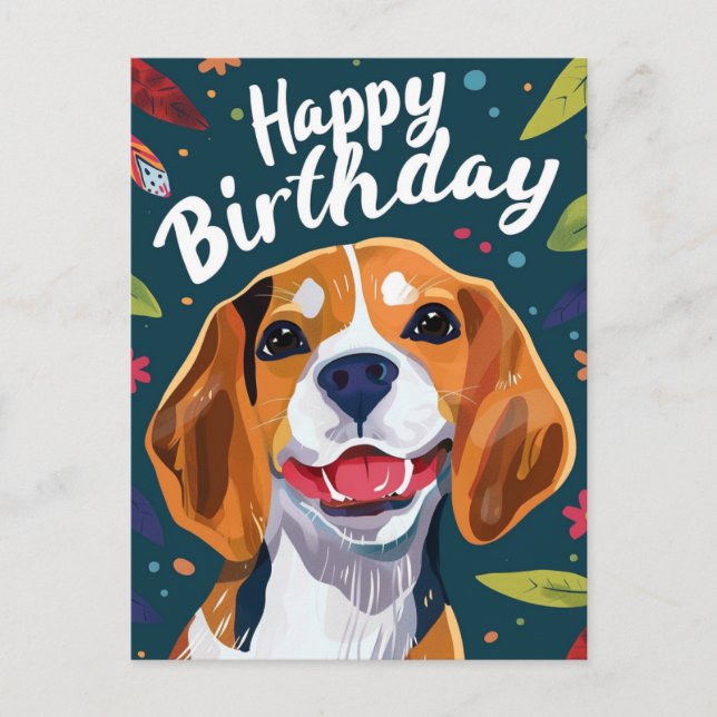 Beagle Happy Birthday Postkarte (Vorderseite)