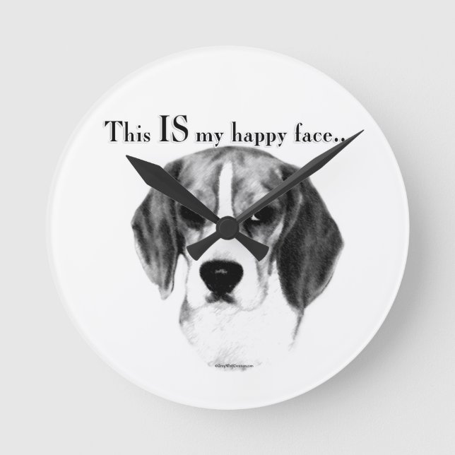 Beagle Happy Face; Happy Beagle; Grumpy Beagle Runde Wanduhr (Vorderseite)