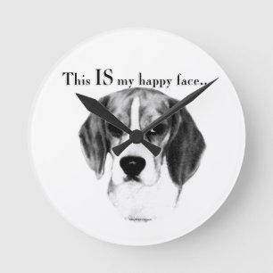 Beagle Happy Face; Happy Beagle; Grumpy Beagle Runde Wanduhr