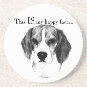 Beagle Happy Face; Happy Beagle; Grumpy Beagle Sandstein Untersetzer