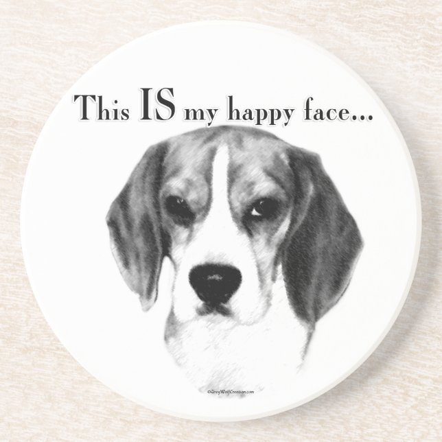 Beagle Happy Face; Happy Beagle; Grumpy Beagle Sandstein Untersetzer (Vorne)