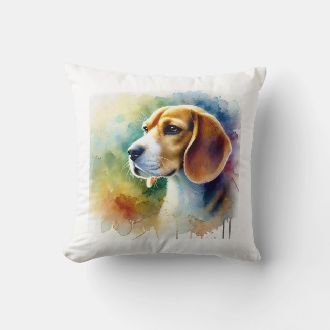 Beagle Harrier Dog 010824AREF102 - Watercolor Kissen (Vorderseite)