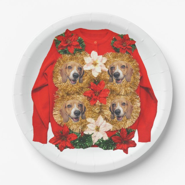 Beagle-hässliche Weihnachtsstrickjacke Pappteller (Vorderseite)