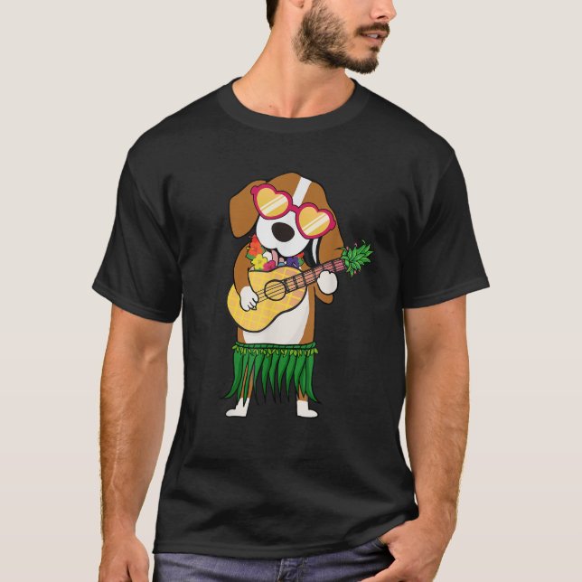 Beagle Hawaiian Costume Playing Ukulele Summer Gif T-Shirt (Vorderseite)