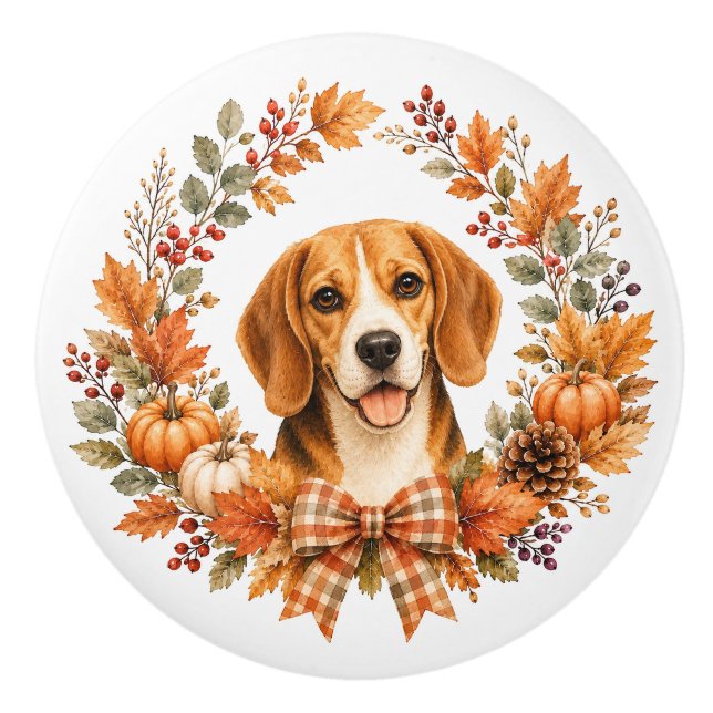 Beagle-Herbstkranz Keramikknauf (Vorderseite)