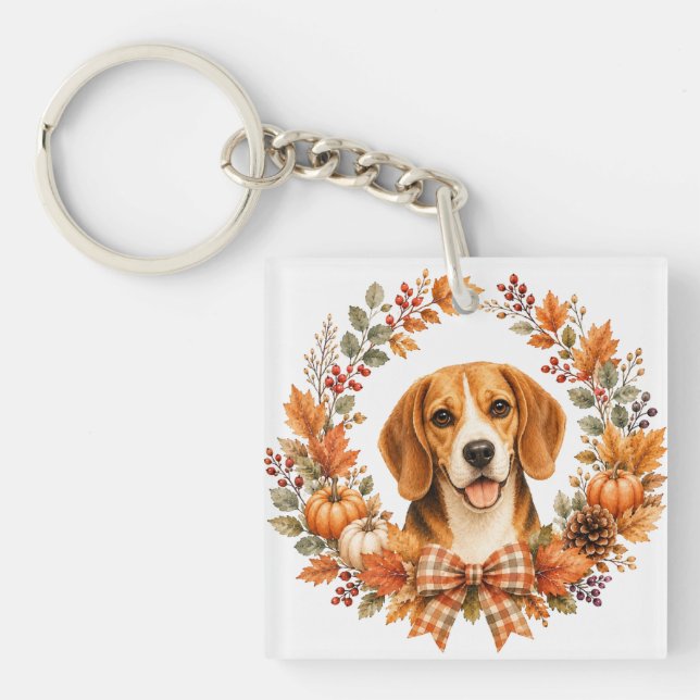 Beagle-Herbstkranz Schlüsselanhänger (Vorderseite)