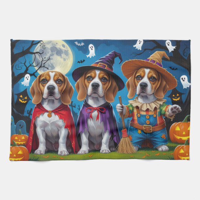 Beagle Hogs Pumpkin Halloween Funny Geschirrtuch (Horizontal)