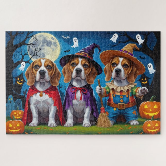 Beagle Hogs Pumpkin Halloween Funny Puzzle (Horizontal)