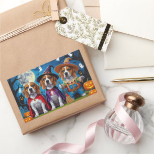 Beagle Hogs Pumpkin Halloween Funny Rechteckiger Aufkleber